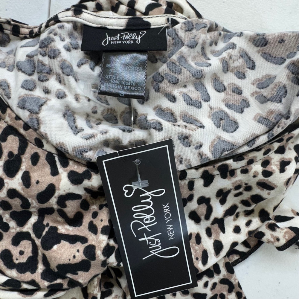 Women's Just Polly Top Size S Brown Animal Print Long Sleeve NWT - Picture 3 of 6